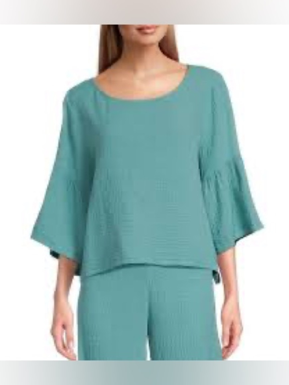 bryn walker Frida Teal Cotton Bell-Sleeve Tunic